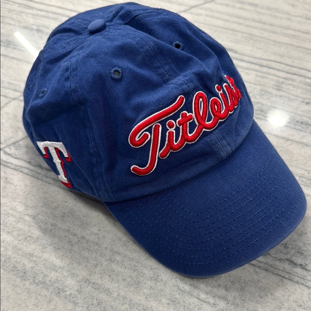 47 Brand Texas Rangers Titleist Blue Cap with Red Logo, One Size